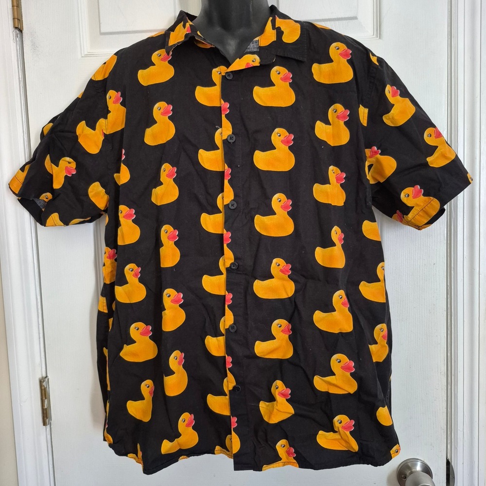 Neff Mens Rubber Duck All Over Print Short Sleeve Button Down Shirt Black 2XL
